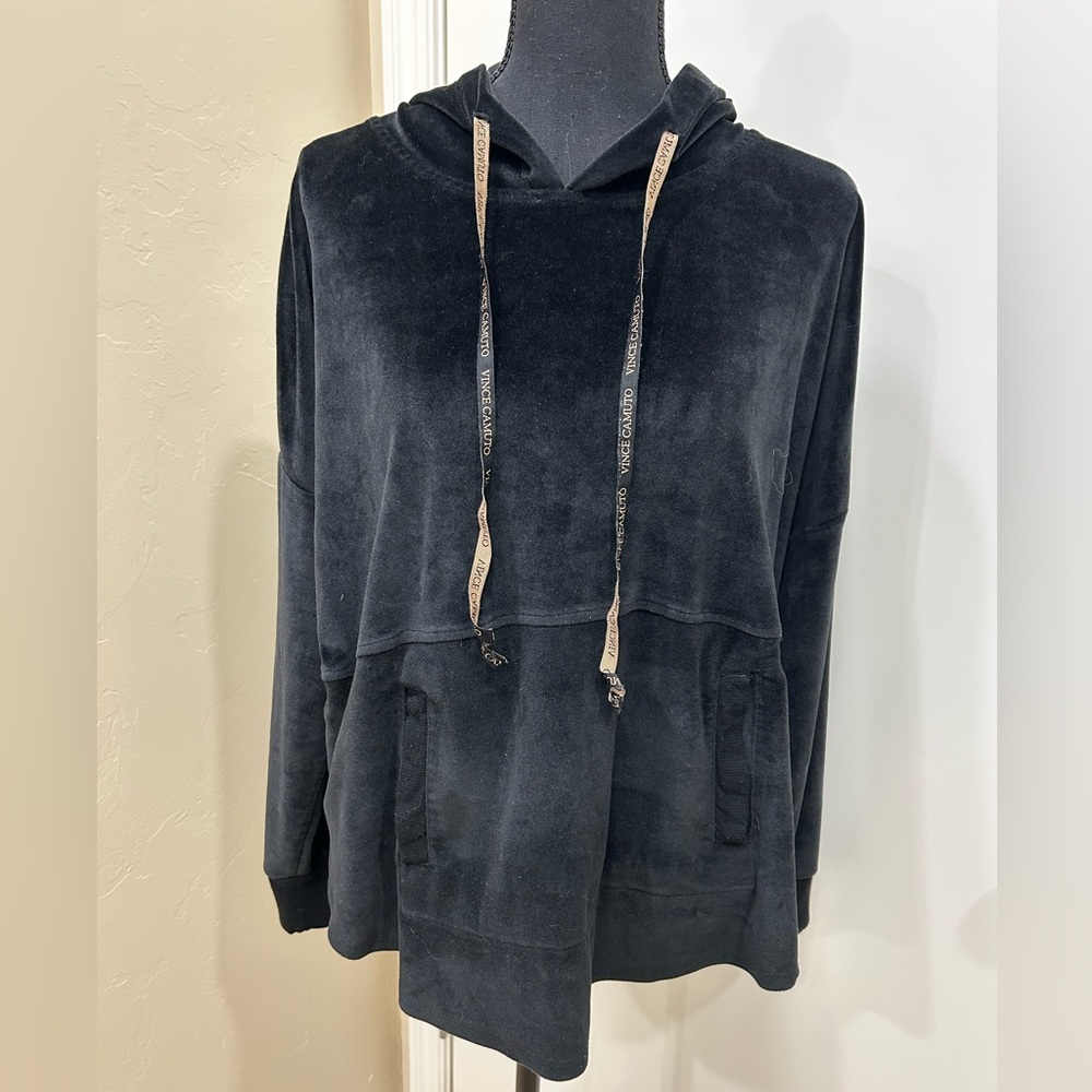 Vince Camuto Black Velour Hoodie with Logo Accents